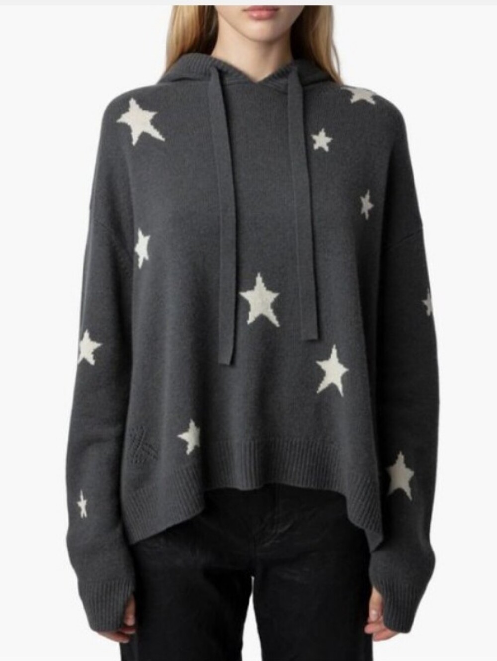 Zadig & Voltaire Marky Stars Cashmere Jumper Hpodie Grey Slouchy Whimsical